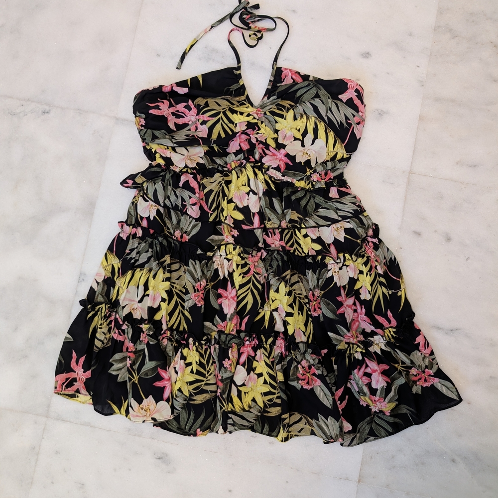 Nicole Miller Floral Mini Dress - Black, Pink, Yellow